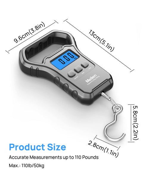 Fish Scale, Meilen 110lb/50kg Luggage Scale Hanging Scale Fishing Scale with Backlit LCD Display, Luggage Scales for Suitcase with Large Handle, D...
