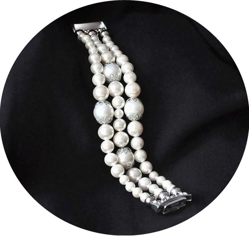 White Pearl Bands Compatible with Samsung Gear S2 Smartwatch Bands Exercising Elastic Stretch Handmade Jewelry Bracelet Watch Replacement Strap Wr...