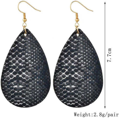 4 Pairs Bohemian Snakeskin Leather Earrings Set Retro Leopard Print Teardrop Earring Dainty Animal Python Print Drop Earrings for Women Jewelry...