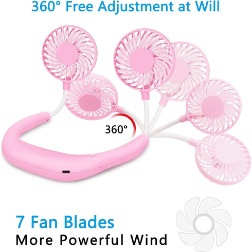 SZ-JIAHAIYU Portable Neck Fan Rechargeable USB Hands-Free Fan Personal 360° Double Headed Free Rotation 3 Speed Adjustable Wearable Face Mini Smal...