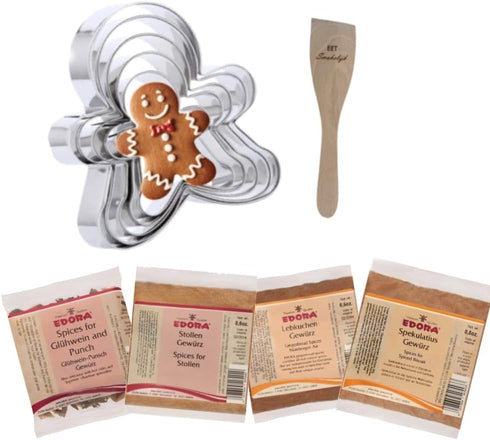 Edora Gingerbread Spices, Christmas Cookie Baking Kit Includes Stollen, Spekulatius, Gingerbread Cookie Cutters, Bundled with Stir Spoon...