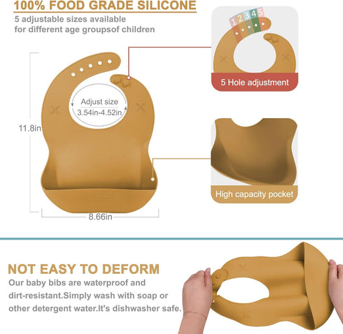 Silicone Baby Bib with 2 Holes for Paper Towel, Adjustable Fit Waterproof Soft Bibs for Babies & Toddlers...