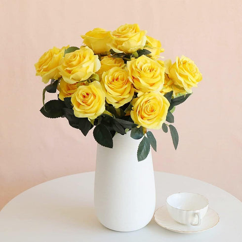 Jasion Artificial Roses Flowers 10 Heads Arrangement Silk Bouquet Glorious Meanings for Home Office Parties and Wedding Decoration (Yellow)...