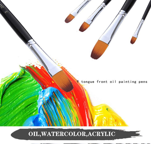 Artist Paint Brushes Set,9 Pcs Professional Filbert Brushes for Acrylic Oil Watercolor Gouache Painting Kits with Long Handle Nylon Hair Black...