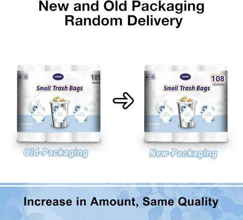 Small Trash Bags 4 Gallon - 108 Count Leakage-Proof 4 Gallon Trash Bag, Small Garbage Bags for Office Bedroom Bathroom Trash Bags, Unscented White...