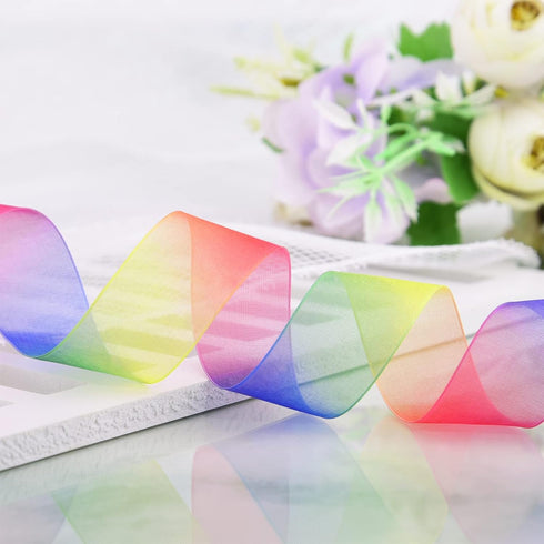 Rainbow Sheer Organza Chiffon Ribbon for Gift Wrapping, Crafts, Party Decoration, 50 Yards (1 Inch)...