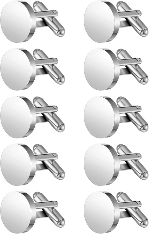 Newcotte 5 Pairs Round Blank Cufflinks Men's Shirts Cufflinks Bulk Stainless Steel Cuff Flat Round Cuff Links for Men Gifts...