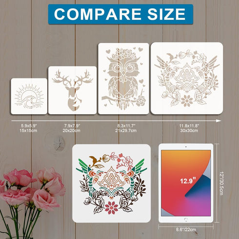 Large Deer Head Stencil 11.8×11.8inch Reusable Deer Antler Head Template with Paint Brush Deer Buck Forest Animal Wildlife Stencil for Deer Wall A...