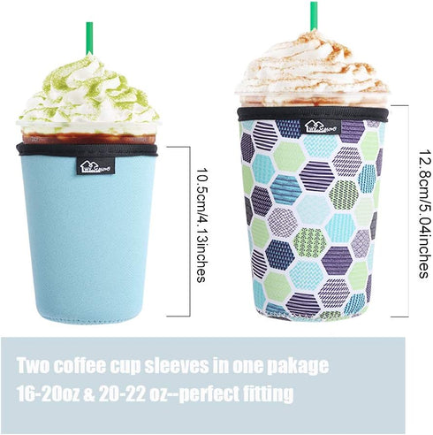 Reusable Iced Coffee Insulator Sleeve for Cold Beverages and Neoprene Cold Coffee Cup Sleeves Cooler Cover 16-24OZ for Coffee Cups, McDonalds, Dun...