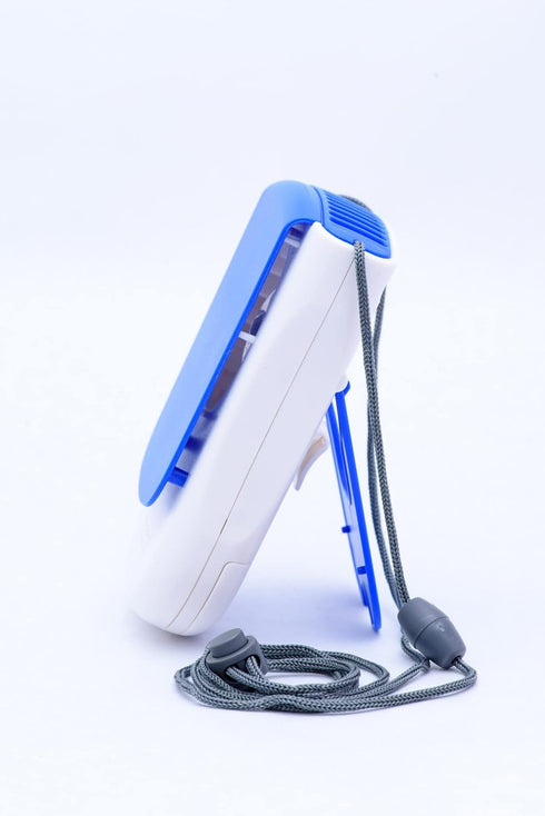 O2COOL Deluxe Necklace Fan | Battery Powered, Hands-Free Personal Cooling Fan w/Adjustable Lanyard, Table Top Stand + Wearable Clip - Dark Blue (2...