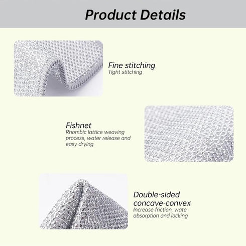 Non-Scratch Wire Cleaning Cloths 2 Pack Multipurpose Wire Dishcloths Double Layer Reusable Cleaning Rags Wire Dishwashing Rags for Wet and Dry Wir...