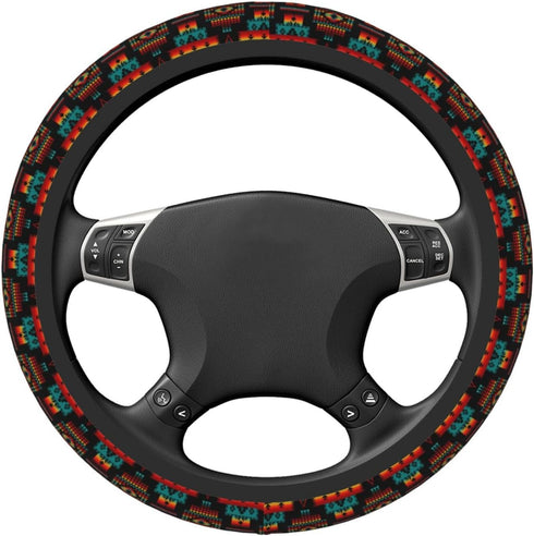 Native American Steering Wheel Cover, Red Auto Steering Wheel Protector Universal Car Accessories Neoprene Interior Decor Protection 15 Inch Fit U...