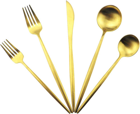 Matte Gold Silverware Set,Gugrida 5-Piece 18/10 Stainless Steel Satin Finish Flatware Set,Kitchen Utensil Set,Tableware Travel Cutlery Set for Cam...