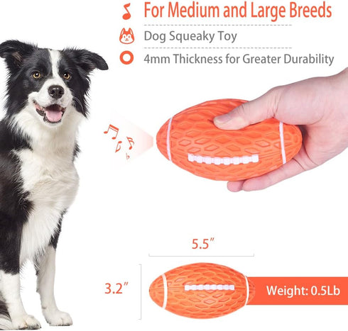 AUSCAT Dog Chew Squeaky Toy Ball, Dog Toy for Aggressive Chewers, Rugby Shape Rubber Chew Ball with Squeaker, Interactive Dog Ball for Fetch Game ...