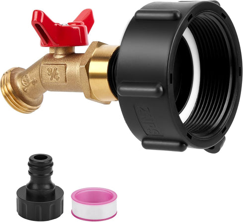 WADEO IBC Tank Fitting, 2.36'' Fine Thread Adapter for 275-330 Gallon IBC Tote Tank, IBC Tote Aadpter with Brass Hose Faucet Valve (3/4" Female NP...