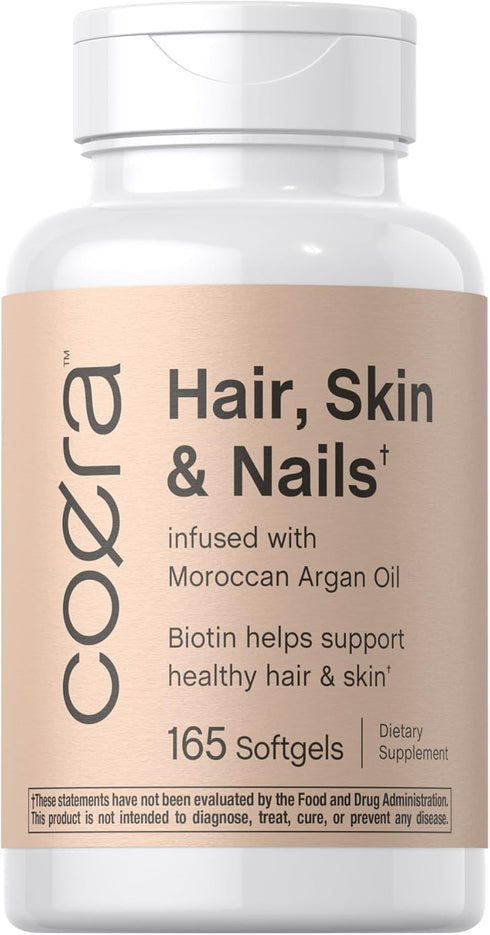 Hair, Skin and Nails Vitamins | 165 Softgels | with Biotin, Collagen & Moroccan Argan Oil | Non-GMO & Gluten Free Supplement for Men and Women...
