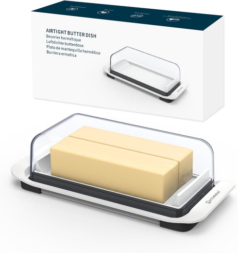 KITCHENDAO Large Airtight Butter Dish with Lid for Countertop and Fridge, Butter Keeper, Plastic Butter Holder Tray for 2 Sticks East Coast/West C...
