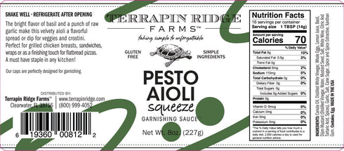 Terrapin Ridge Farms Pesto Aioli Garnishing Sauce - One 8 Ounce Squeeze Bottle...