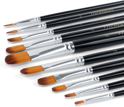 Transon Synthetic Filbert Paint Brush Set 10pcs for Acrylic Watercolor Gouache Art Painting and Body Craft Painting...