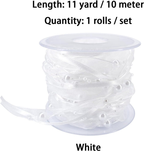 11 Yards Pearls String Beads Organza Sheer Chiffon Satin Ribbon 3 Strings Mix Style for Wedding Party Christmas Garland Valentine’s Day Bouquet DI...