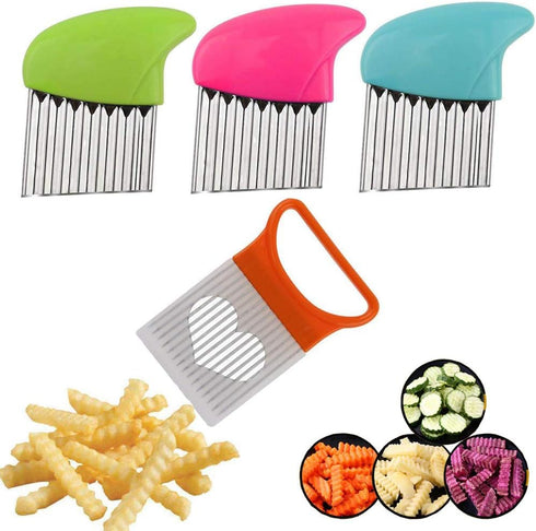 Crinkle Cut Knife set, 1 Fork Slicing Helper 3 Stainless Steel Crinkle Cutter, Fruit And Vegetable Wavy Chopper Knife, Potato Cutter Onion Cutter ...