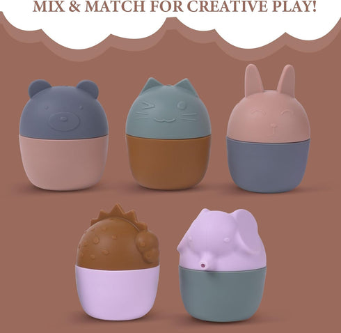 Bath Toys for Kids Ages 1-3 - Set of 5 Animal Shaped Silicone Bath Toys for Baby and Toddlers from 6 Months - Non Toxic Baby Bath Toys - Easy to C...