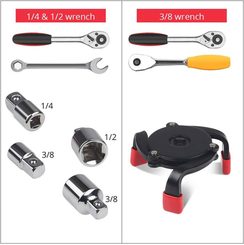 JDMON Universal Adjustable 3 Jaw Oil Filter Wrench Remover Tool for Removing Oil filters Range 2.4 inch from 3.8 inch in Diameter Include 1/2”-3/8...