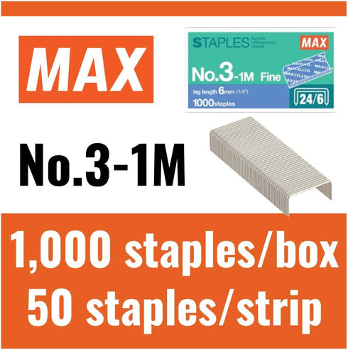 MAX 1/4-Inch Staples for HD-3DF Stapler, 1,000 Staples Per Box (3-1M)...