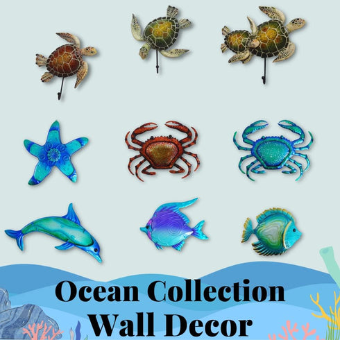 Comfy Hour Ocean Voyage Collection 5" Sea Turtle Coastal Beach Coral Theme Decorative Wall Hanger Set of 2, Polyresin...