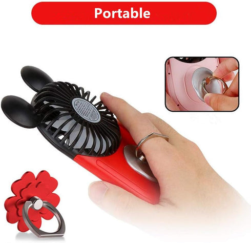 Cute Personal Mini Fan, Handheld & Portable USB Rechargeable Fan with Beautiful LED Light, 3 Adjustable Speeds, Portable Holder, for Indoor Or Out...