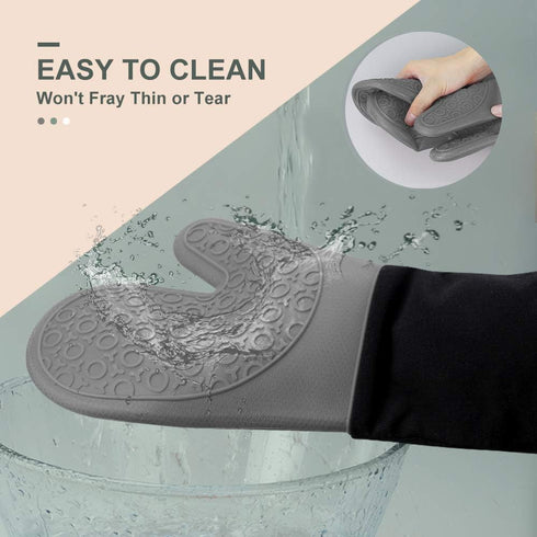 sungwoo Extra Long Silicone Oven Mitts, Heat Resistant Oven Gloves with Quilted Liner Non-Slip Textured Grip Perfect for BBQ, Baking, Cooking and ...