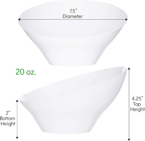 PLASTICPRO Disposable Angled Plastic Bowls Round Medium Serving Bowl, Elegant for Party's, Snack, or Salad Bowl, White, Pack of 4...