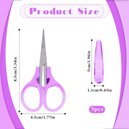 3Pcs Small Scissors All Purpose Craft Scissors Stainless Steel Scissors with Protective Cover Mini Detail Craft Scissors Precision Straight Fine T...