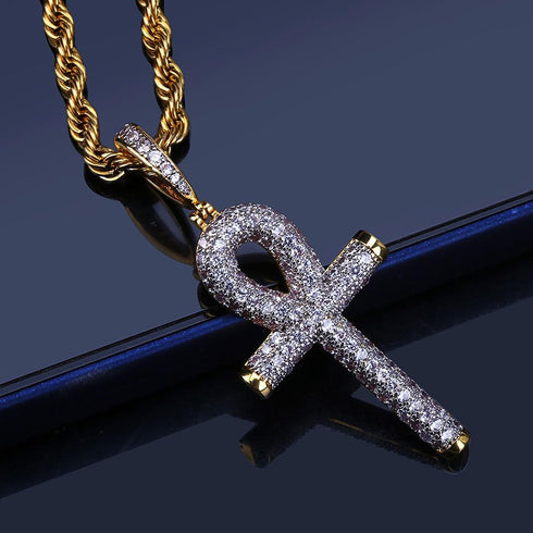 TOPGRILLZ Cross Necklace for Women Ankh Gold Cross Necklace for Men Rope Cuban Link Chain Pendant Necklace Iced out 14K Gold Plated Diamond Ankh P...