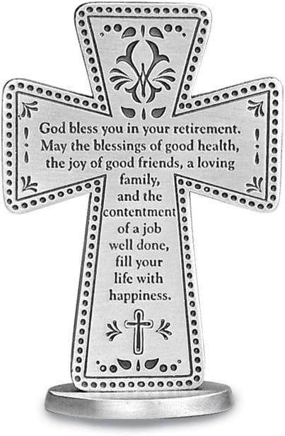 Cathedral Art God Bless Your Retirement Standing Metal Cross, Retirement Gift for Friends, Family, and Coworkers, 3 Inches Tall, by Abbey + CA Gif...