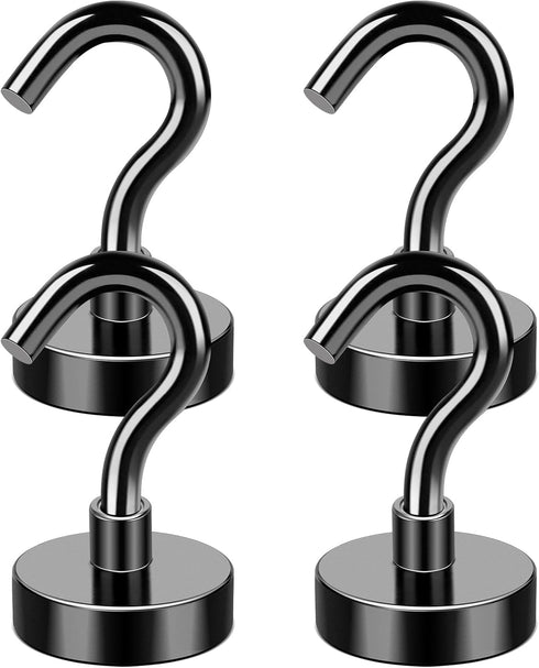 MIKEDE Magnetic Hooks, 25Lbs+ Black Heavy Duty Earth Magnets with Hook for Refrigerator, Strong Neodymium Magnetic Cruise Hooks for Hanging, Curta...