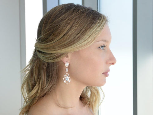Mariell Gorgeous 14K Rose Gold Plated CZ Chandelier Dangle Wedding Earrings - Blush Bridal & Prom Jewelry...