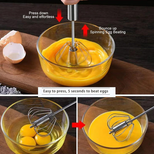 Stainless Steel Semi-Automatic Whisk Egg Whisk Hand Push Rotary Whisk Blender Semi Auto Egg Beater Hand Push Mixer Stirrer Egg Scrambler for Blend...