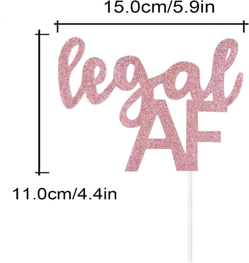 Legal AF Birthday Cake Topper for 18th / 19th / 21st Birthday Party Decorations (Double Sided Rose Gold Glitter)...