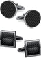 2 Pairs Classic Tuxedo Cufflinks for Men Bridegroom Flat Square Round Knot Cuff Links For Business Wedding Silver Black Tone...