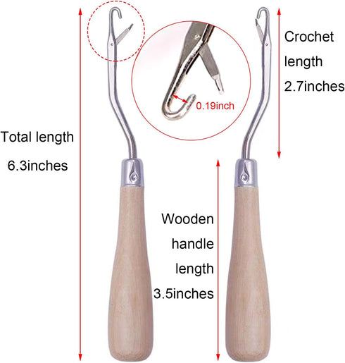BLUPLE Latch Hook Tools 2 Pieces 6.3 Inch Wooden Bent Latch Hook Crochet Needle, Knitting Tool for Rug Making and Art Crafts...