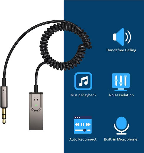 MMOBIEL Bluetooth AUX Adapter USB – 3.5mm AUX Bluetooth Car Adapter - AUX BT Adapter - USB Bluetooth Adapter to 3.5mm Jack with Microphone Wireles...