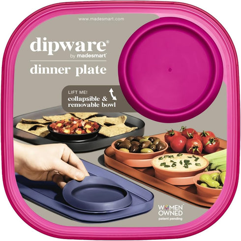 Madesmart dipware Dinner Plate with Collapsible and Removable Dip Bowl for Meals and Appetizers; Reusable Serving Plate with Multipurpose Bowl, Tr...