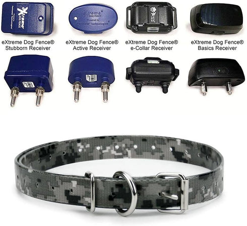 Gray Camo 3/4" Heavy Duty TPU Coated Nylon Replacement Dog Collar Strap with Metal Buckle for Shock, Bark and Electric + Containment Fence Receive...