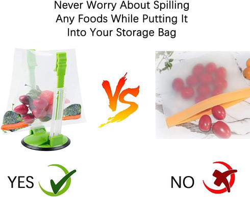 Adjustable Baggy Rack, No-hands Food Storage Holders For Food Prep Bag, plastic Freezer Bag, Clip-Ideal Kitchen Gadget (Green, 2pcs)...