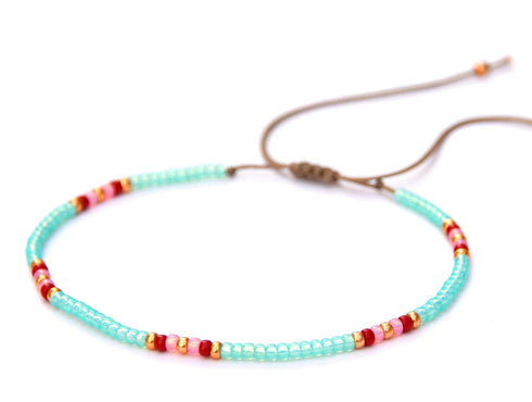 Anklet for women, Unique Beaded Aqua Colorful Waterproof Beach Anklet, Boho Bohemian Hippie Native American Style, Handmade by Tribes...