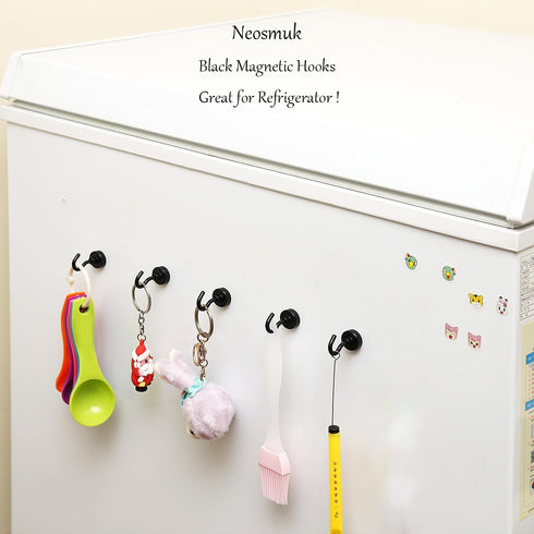 Neosmuk Black Magnetic Hooks,Heavy Duty Earth Magnets with Hook for Refrigerator, Extra Strong Cruise Hook for Hanging, Magnetic Hanger for Curtai...