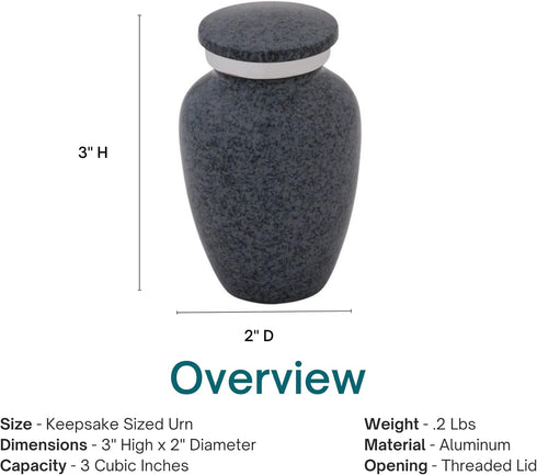 Graystone Keepsake Cremation Urn for Ashes, Aluminum, Gray Urn, Keepsake Sized Cremation Urn, 3 Inches High...