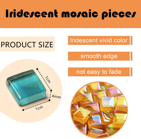 200 Pcs Mosaic Tiles for Crafts Iridescent Crystal Mosaic Glass Tile Focal20 Square Mosaic Tiles Pieces Kits for Adults DIY Picture Frames Handmad...