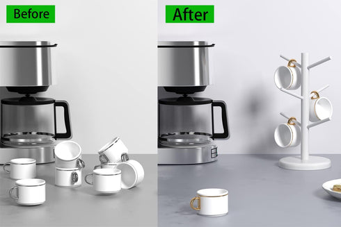 Mug Holder Tree, Coffee Bar Accessories,Coffee Mug Rack with 6 Hooks,Wood Coffee Cup Holder for Countertop,White...